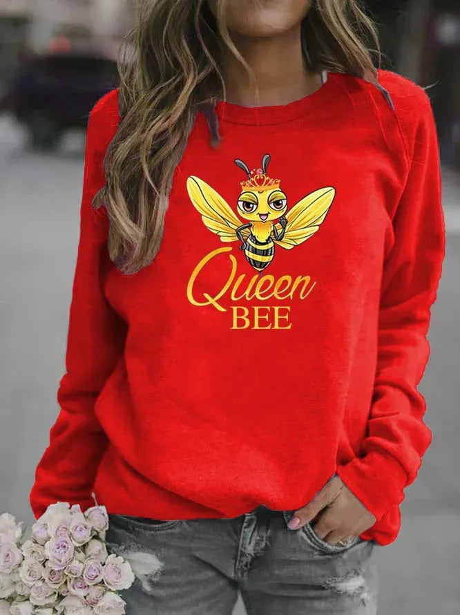 Bee Print Crew-neck Hoodie for Women Sweatshirt Sweatshirts Hoodies Streetwear Women Clothes Harajuku