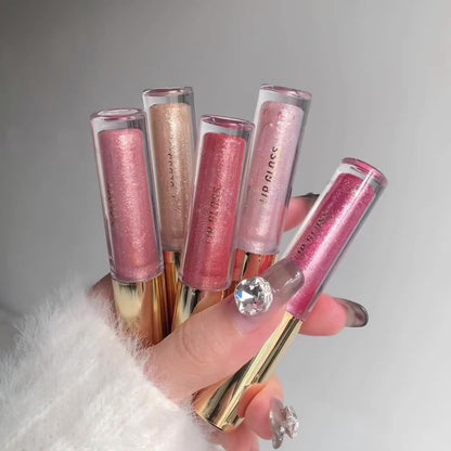 Small Ice Hydrating Plumping Sparkling Lip Honey Lip Glaze Moisturizing Nourishing Water Light Mirror Dewy Lip Golden Fine Flash Pearlescent Galaxy Lip Gloss Tinted Lip Balm Valentine's Day Gifts