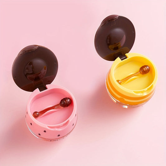 [Buy 1 Get 1 Free]2 Pack Bee Balm Lip Balm Honey Pot, Exfoliating Honey & Strawberry Propolis Lip Mask, Hydrating & Prevention Dry And Cracked Lip Scrubs Exfoliator Lip Sleeping Mask Reduces Lip Lines With Brush Lip Care Vale