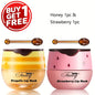 [Buy 1 Get 1 Free]2 Pack Bee Balm Lip Balm Honey Pot, Exfoliating Honey & Strawberry Propolis Lip Mask, Hydrating & Prevention Dry And Cracked Lip Scrubs Exfoliator Lip Sleeping Mask Reduces Lip Lines With Brush Lip Care Vale
