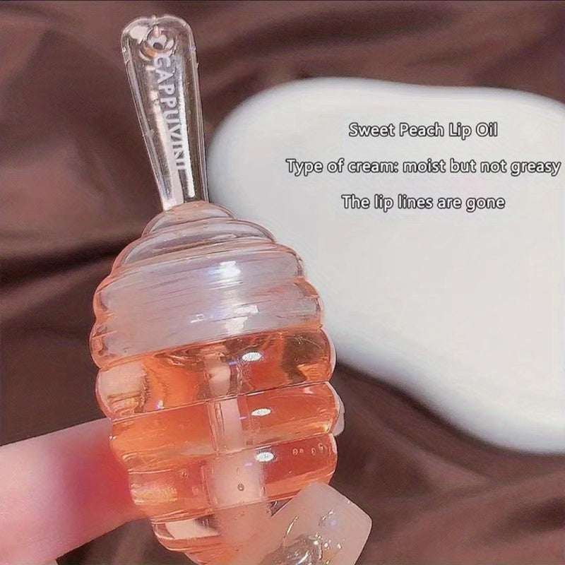 Honey Jar Lip Oil, Honey Lip Care Oil Lipstick Peach Flavor, Long Lasting Moisturizing Sleep Lip Mask For Lip Daily Care With Plant Squalane