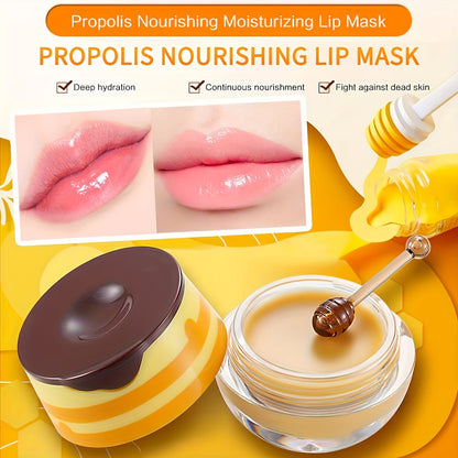 [Buy 1 Get 1 Free]2 Pack Bee Balm Lip Balm Honey Pot, Exfoliating Honey & Strawberry Propolis Lip Mask, Hydrating & Prevention Dry And Cracked Lip Scrubs Exfoliator Lip Sleeping Mask Reduces Lip Lines With Brush Lip Care Vale