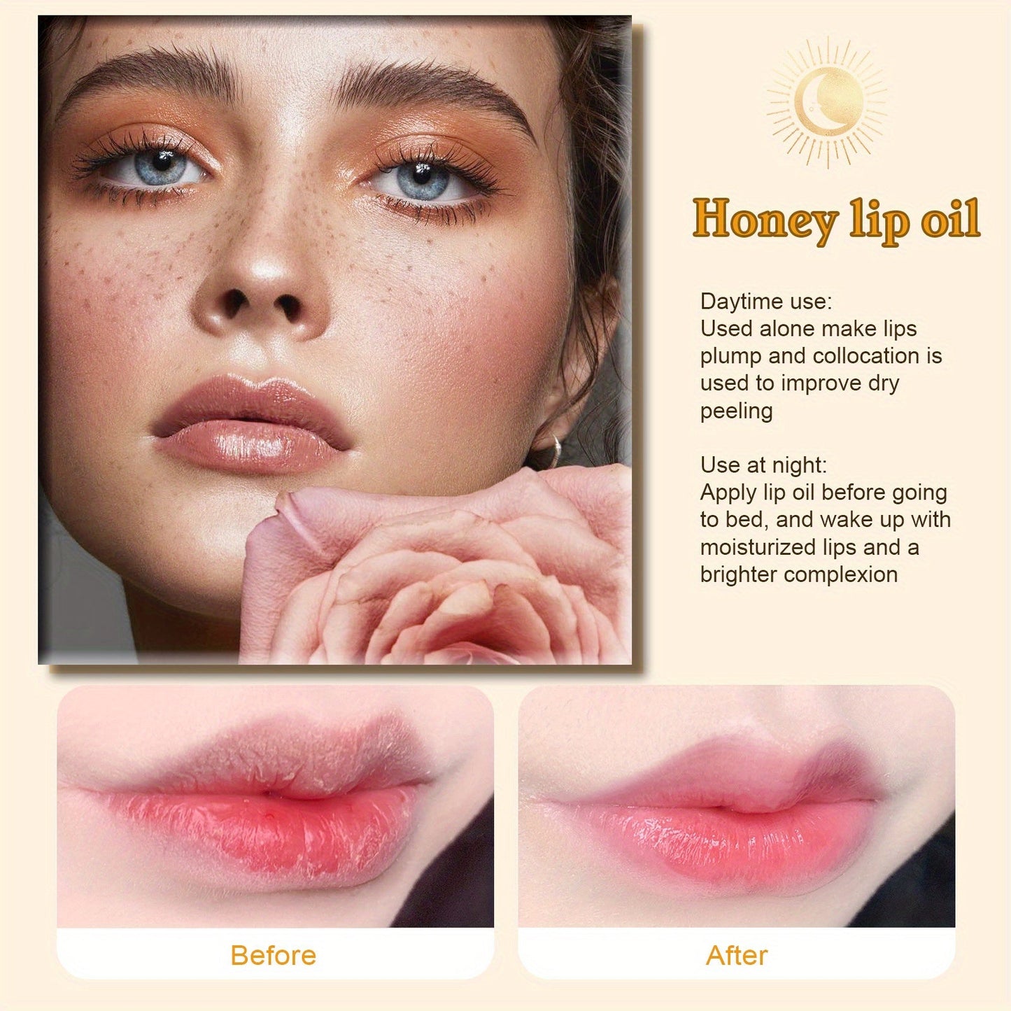 5g Honey Bliss Lip Oil - Intensive Moisturizing, Deeply Nourishing, Long-Lasting Repairing Lip Balm for Day and Night Use - Travel-Sized