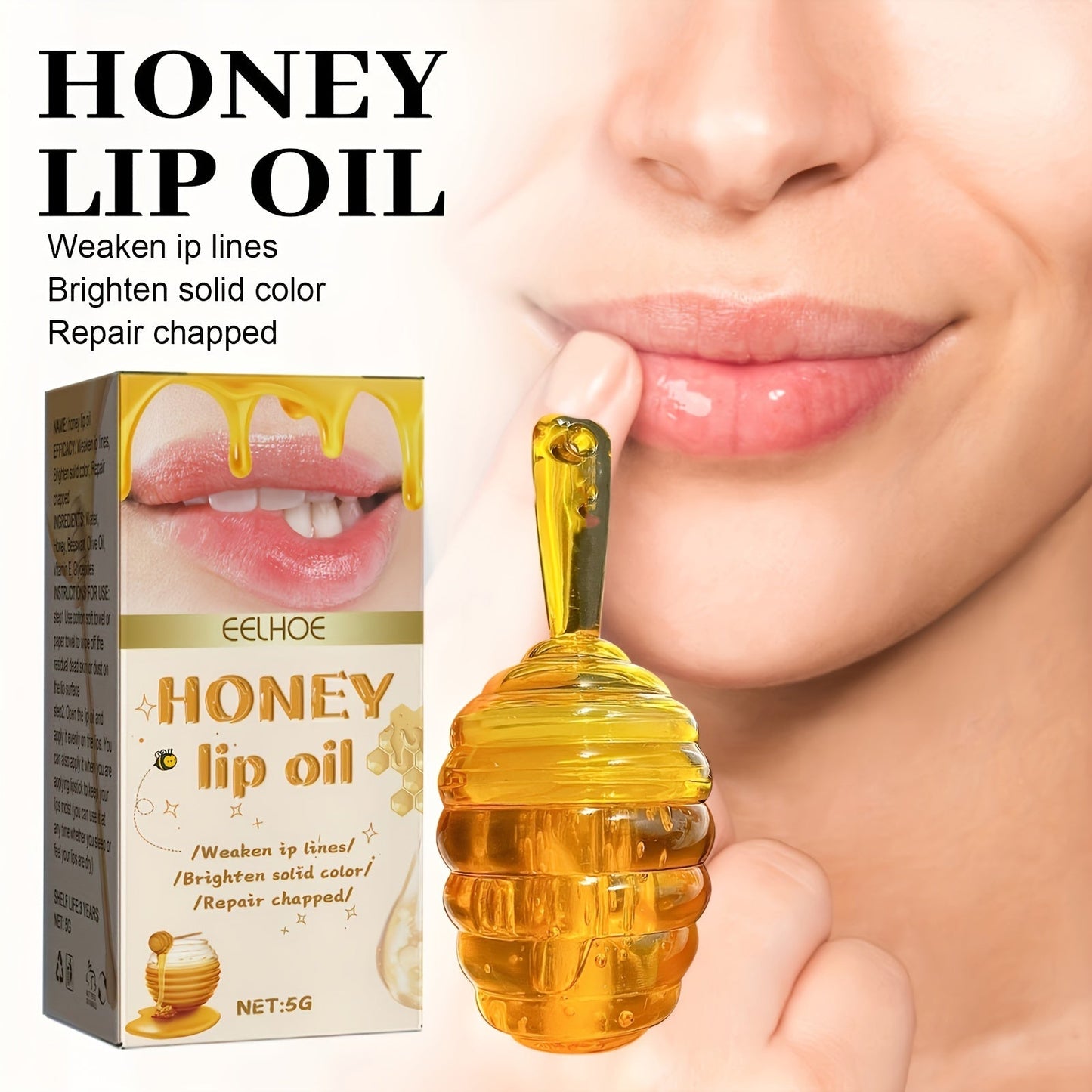 Honey Lip Oil - Nourishing Lip Care for Fade Lip Lines, Restorative Hydration, Soothing Cracked Skin - Liquid Honey Balm for Radiant, Long-lasting Glow