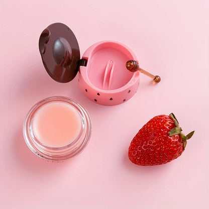 [Buy 1 Get 1 Free]2 Pack Bee Balm Lip Balm Honey Pot, Exfoliating Honey & Strawberry Propolis Lip Mask, Hydrating & Prevention Dry And Cracked Lip Scrubs Exfoliator Lip Sleeping Mask Reduces Lip Lines With Brush Lip Care Vale