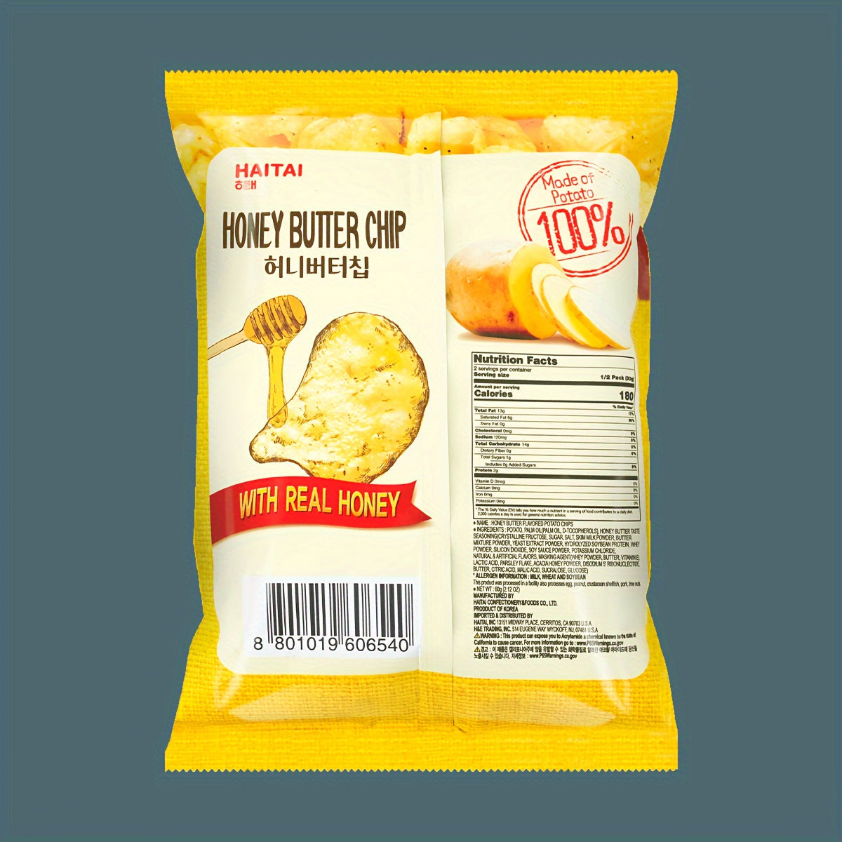 HAITAI, 2.11oz*6packs, Korean Honey Butter Potato Chips, Tasty Crispy Casual Office Snack