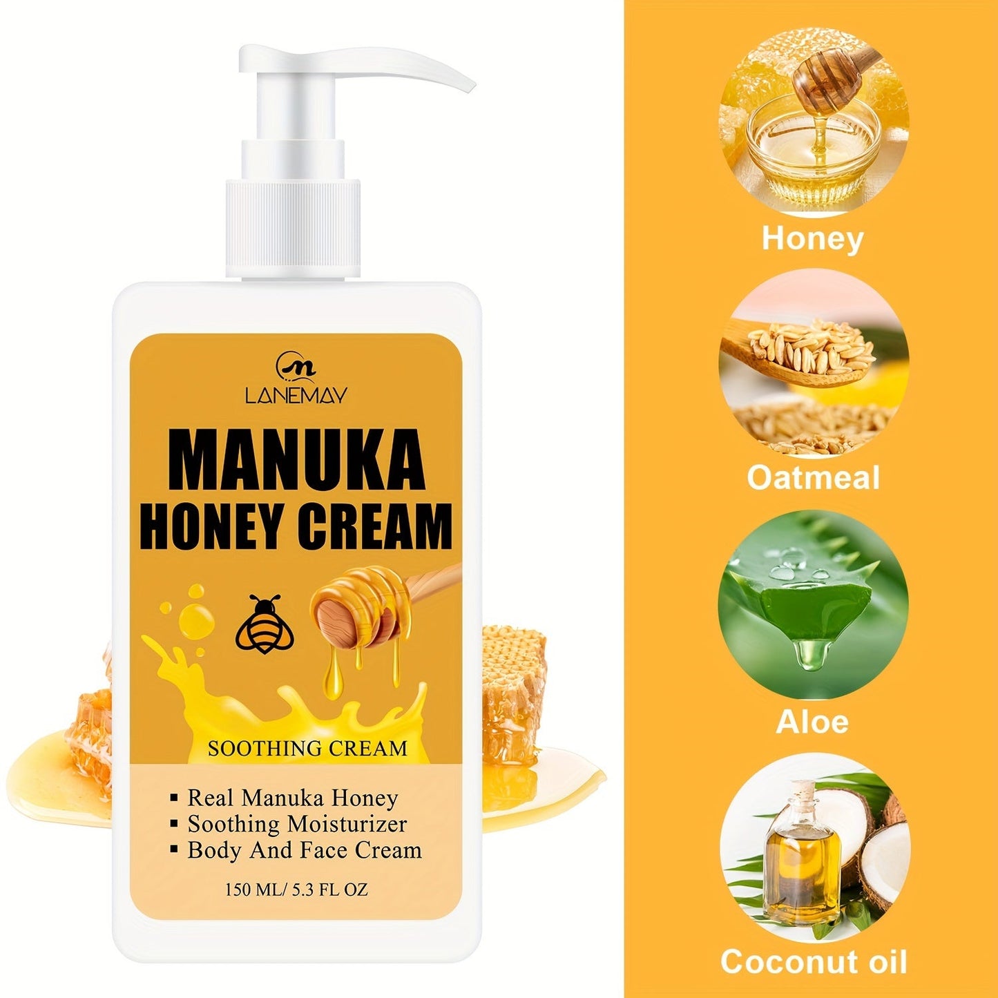 150ml Manuka Honey Nourishing Moisturizing Cream - Intense Hydration for Dry Skin, All-Day Softness - Unisex Daily Skin Care Lotion
