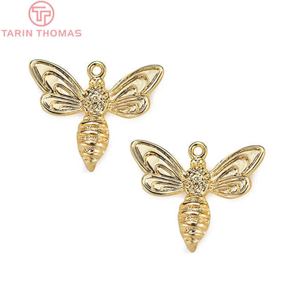(968)6PCS 13x17MM 24K Gold Color Brass Bee Earrings Pendants Charms High Quality Diy Jewelry Findings Accessories