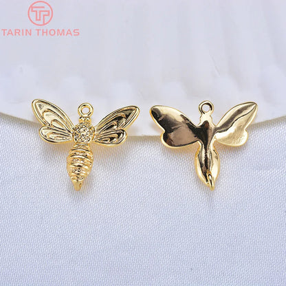 (968)6PCS 13x17MM 24K Gold Color Brass Bee Earrings Pendants Charms High Quality Diy Jewelry Findings Accessories