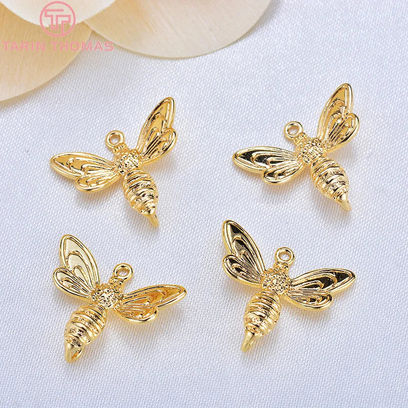 (968)6PCS 13x17MM 24K Gold Color Brass Bee Earrings Pendants Charms High Quality Diy Jewelry Findings Accessories