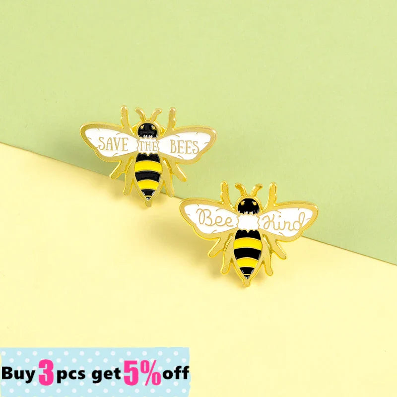 Bee Set Homophonic Be Kind Save Bee Enamel Pins Brooches Bag Clothes Lapel Pin Pink Blue Round Badge Honey Bee Jewelry Gifts