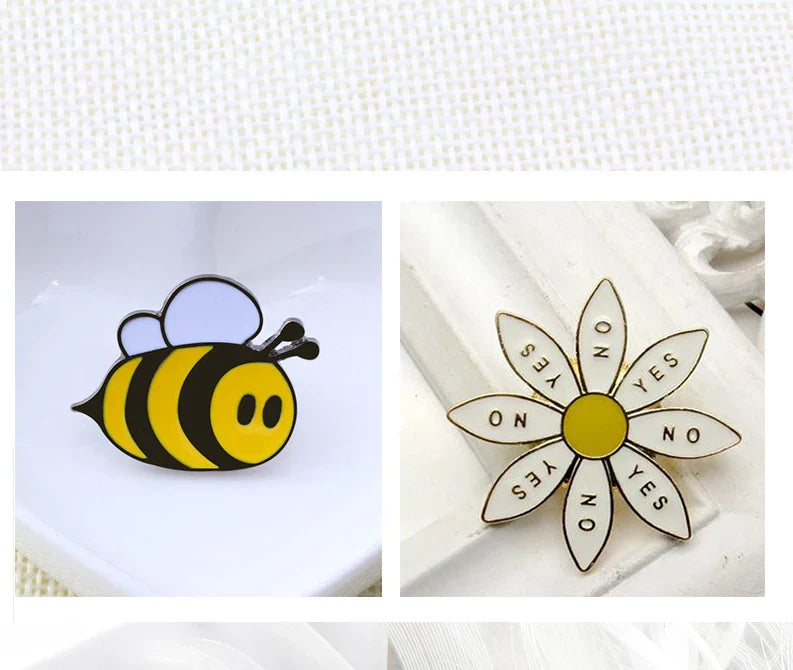 Cute Bee Flower Enamel Pin Funny Chrysanthemum Petal Brooch Women Jeans Coat Lapel Pin Badge Jewelry Gift for Friend New Arrival