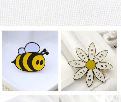 Cute Bee Flower Enamel Pin Funny Chrysanthemum Petal Brooch Women Jeans Coat Lapel Pin Badge Jewelry Gift for Friend New Arrival