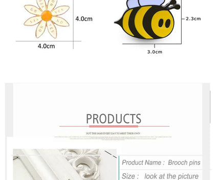 Cute Bee Flower Enamel Pin Funny Chrysanthemum Petal Brooch Women Jeans Coat Lapel Pin Badge Jewelry Gift for Friend New Arrival