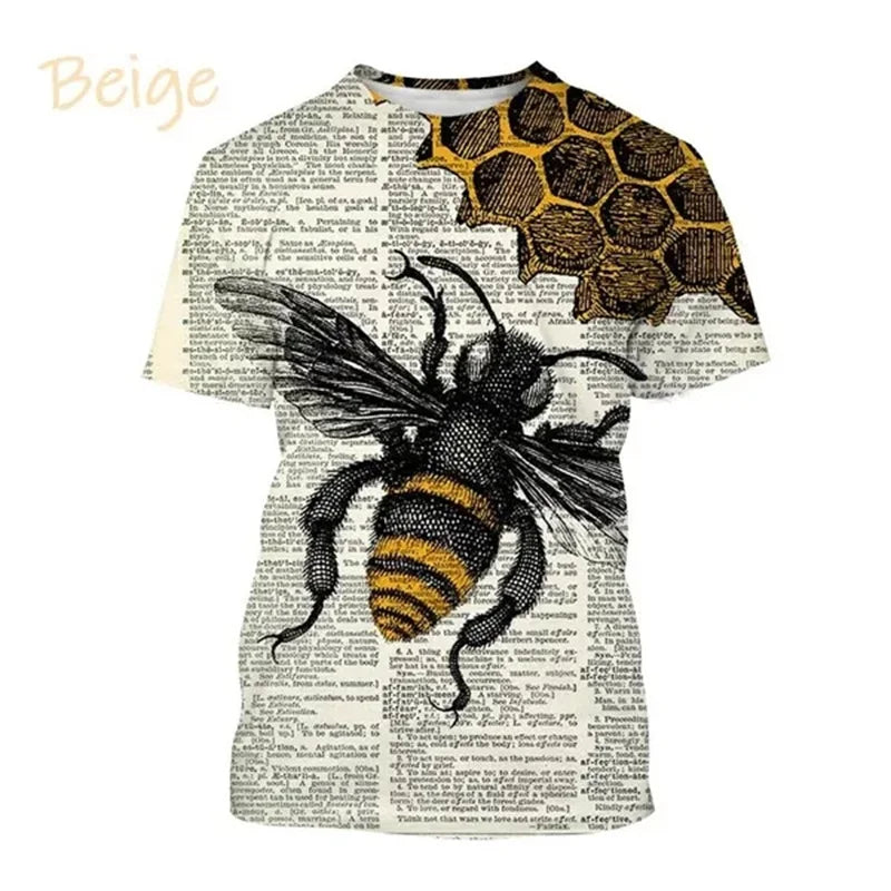 Insect Bee Graphic T Shirt for Men 3D Hive Honey Honeycomb Printing Tee Shirts Kawaii Cute Kids y2k Tops Womens Clothing T-shirt