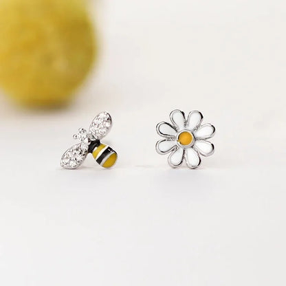 Real 925 Sterling Silver bee flower Earrings Women Simple Fashion Wedding Jewelry Accessories