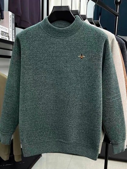 High end exquisite brand men's honey bee classic embroidered knitted comfortable sweater autumn winter new velvet warm pullover