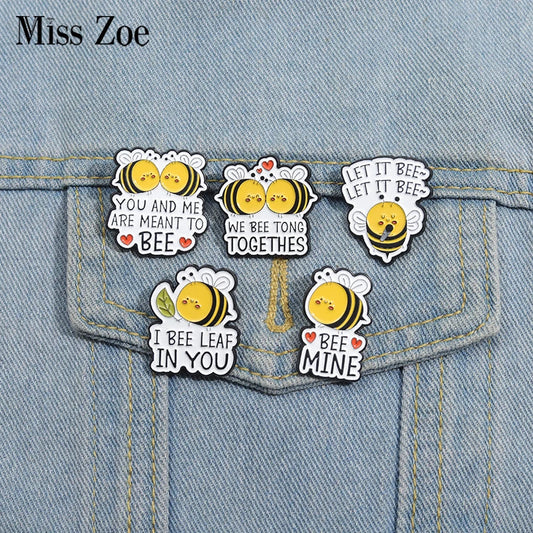 Cute Bee Enamel Pins Custom YOU AND ME ARE MEANT TO BEE Brooches Lapel Badges Cartoon Animal Jewelry Gift for Kids Friends