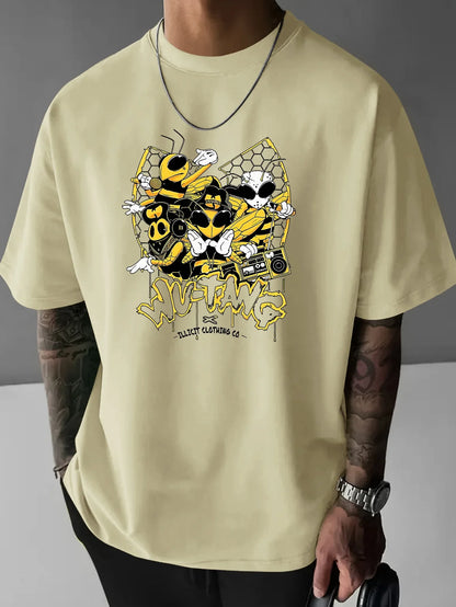 Summer New Cartoon Bee Print Tshirts For Men Casual Round Neck Short Sleeve Tees Fashion Gift Street Trend Tshirts Men Clothing