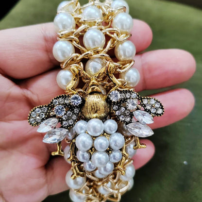 Luxury Handmade Elastic Pearl Bee  Bracelet Bangle Jewelry For Women Party Gift