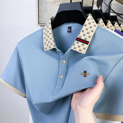 High quality honey bee embroidered short sleeve men polo shirt summer new T-shirt brand letter jacquard lapel casual trendy top