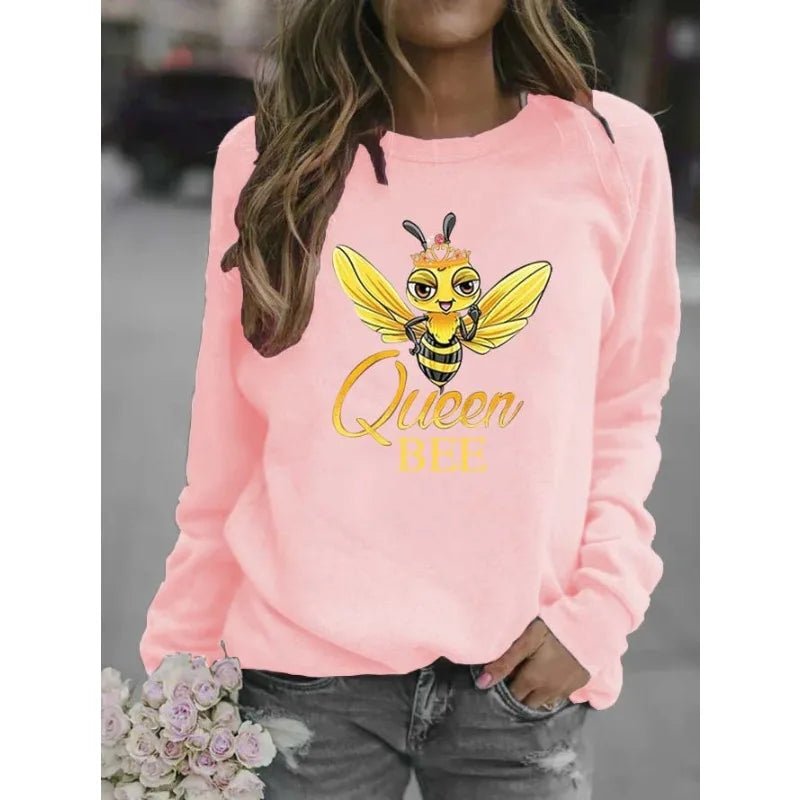 Bee Print Crew-neck Hoodie for Women Sweatshirt  Sweatshirts  Hoodies  Streetwear Women  Clothes  Harajuku