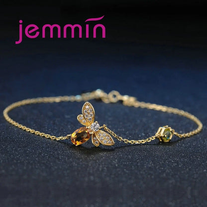 Cute Sweet 925 Sterling Silver Little Bee Crystal Zircon Adjustable Bracelets For Women Girls Wedding Party Fashion Jewelry Gift