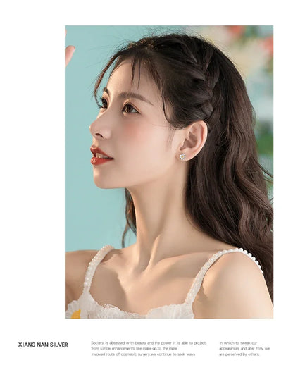 Real 925 Sterling Silver bee flower Earrings Women Simple Fashion Wedding Jewelry Accessories