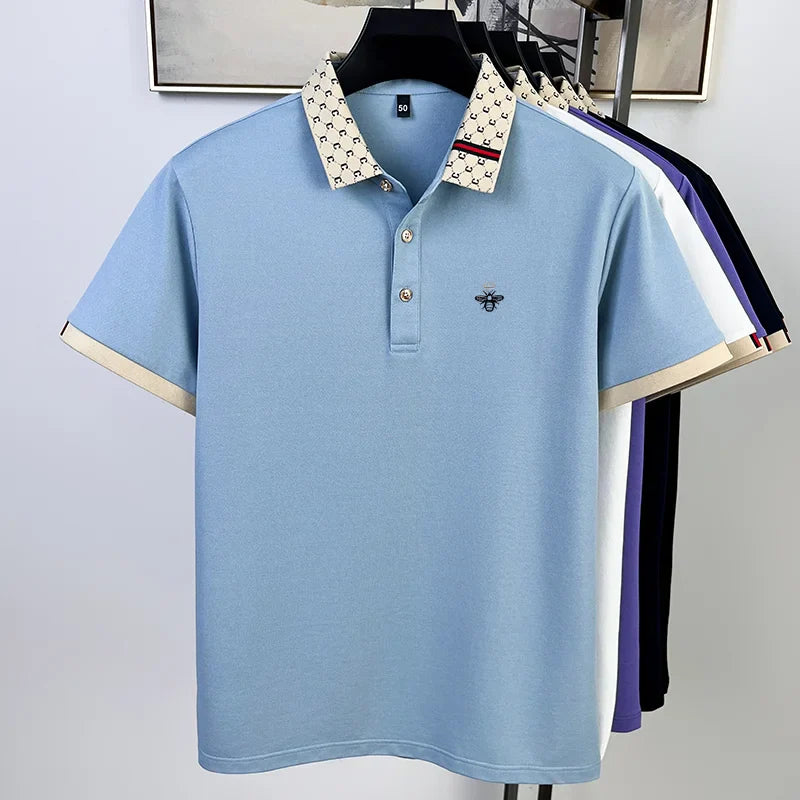 Fashionable men's bee embroidered polo shirt short sleeved brand new 2025 summer T-shirt jacquard collar comfortable casual top