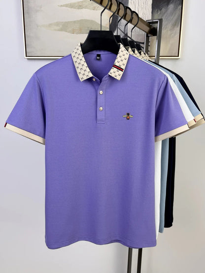 High quality honey bee embroidered short sleeve men polo shirt summer new T-shirt brand letter jacquard lapel casual trendy top