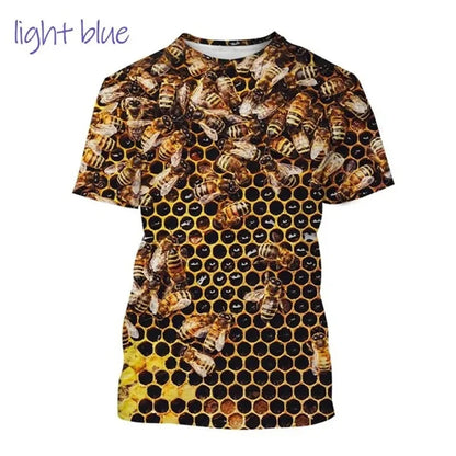 Insect Bee Graphic T Shirt for Men 3D Hive Honey Honeycomb Printing Tee Shirts Kawaii Cute Kids y2k Tops Womens Clothing T-shirt