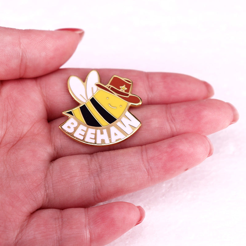 Beehaw Cowboy Bee Enamel Pin Save The Bees Brooch  Cute Insects Honeybee Badge Jewelry