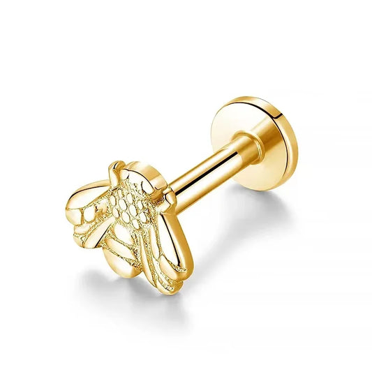 A bee earring for both men and women, with an internal thread, Latin ring, lip stud, ear cartilage, and spiral piercing. It is a