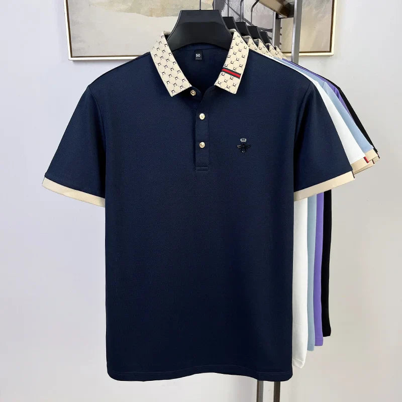 Fashionable men's bee embroidered polo shirt short sleeved brand new 2025 summer T-shirt jacquard collar comfortable casual top