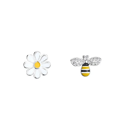Real 925 Sterling Silver bee flower Earrings Women Simple Fashion Wedding Jewelry Accessories