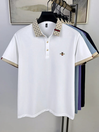 High quality honey bee embroidered short sleeve men polo shirt summer new T-shirt brand letter jacquard lapel casual trendy top