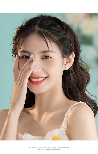 Real 925 Sterling Silver bee flower Earrings Women Simple Fashion Wedding Jewelry Accessories