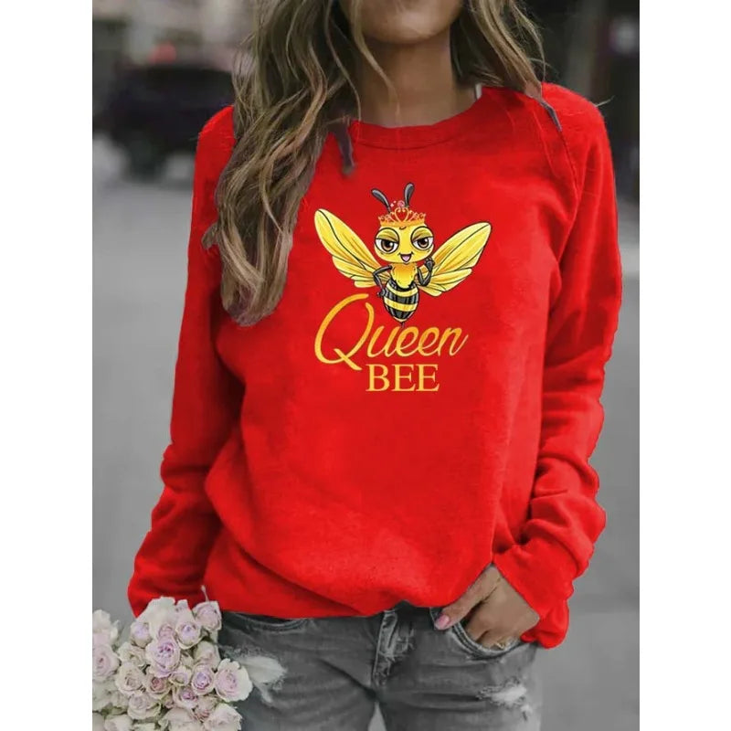 Bee Print Crew-neck Hoodie for Women Sweatshirt  Sweatshirts  Hoodies  Streetwear Women  Clothes  Harajuku