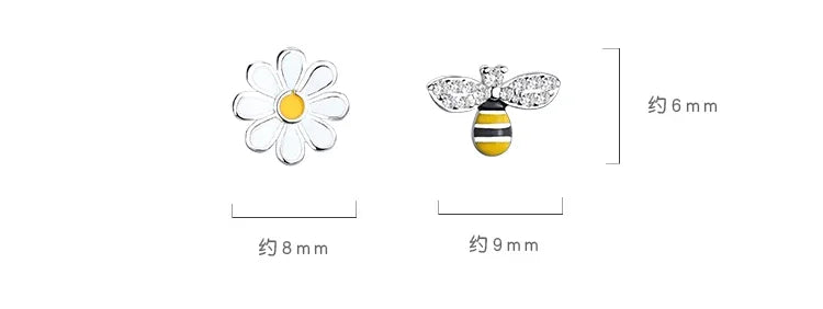 Real 925 Sterling Silver bee flower Earrings Women Simple Fashion Wedding Jewelry Accessories