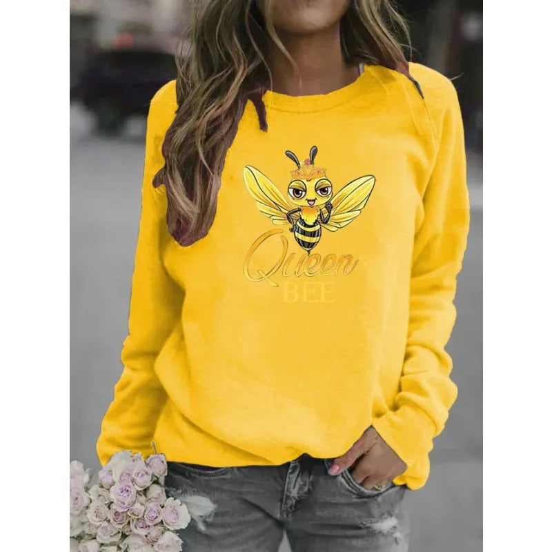 Bee Print Crew-neck Hoodie for Women Sweatshirt  Sweatshirts  Hoodies  Streetwear Women  Clothes  Harajuku