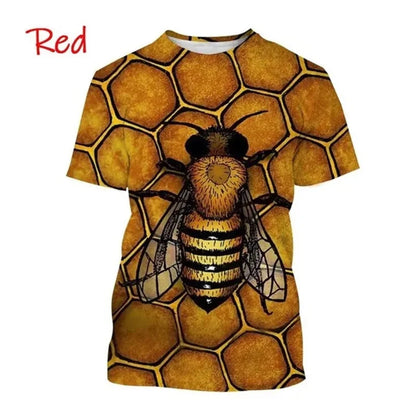 Insect Bee Graphic T Shirt for Men 3D Hive Honey Honeycomb Printing Tee Shirts Kawaii Cute Kids y2k Tops Womens Clothing T-shirt