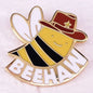 Beehaw Cowboy Bee Enamel Pin Save The Bees Brooch  Cute Insects Honeybee Badge Jewelry
