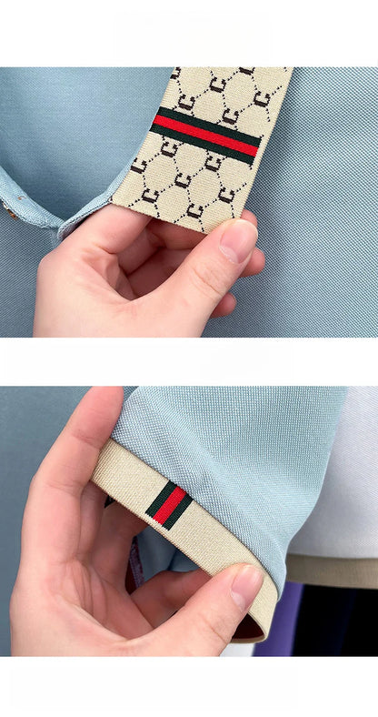 Fashionable men's bee embroidered polo shirt short sleeved brand new 2025 summer T-shirt jacquard collar comfortable casual top