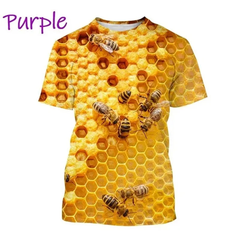 Insect Bee Graphic T Shirt for Men 3D Hive Honey Honeycomb Printing Tee Shirts Kawaii Cute Kids y2k Tops Womens Clothing T-shirt