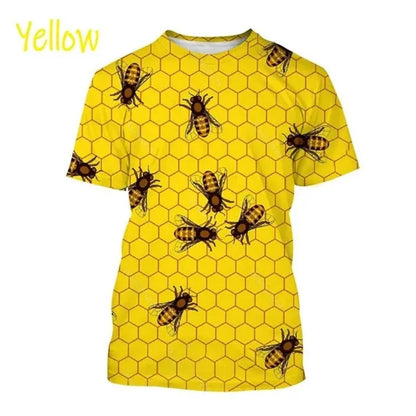 Insect Bee Graphic T Shirt for Men 3D Hive Honey Honeycomb Printing Tee Shirts Kawaii Cute Kids y2k Tops Womens Clothing T-shirt