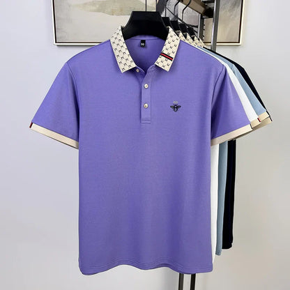 Fashionable men's bee embroidered polo shirt short sleeved brand new 2025 summer T-shirt jacquard collar comfortable casual top