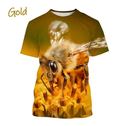 Insect Bee Graphic T Shirt for Men 3D Hive Honey Honeycomb Printing Tee Shirts Kawaii Cute Kids y2k Tops Womens Clothing T-shirt