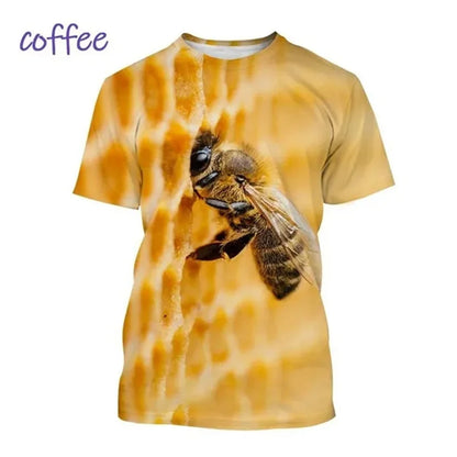 Insect Bee Graphic T Shirt for Men 3D Hive Honey Honeycomb Printing Tee Shirts Kawaii Cute Kids y2k Tops Womens Clothing T-shirt