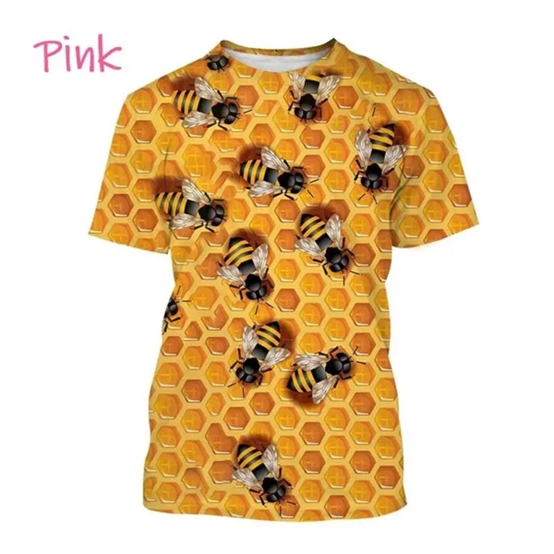 Insect Bee Graphic T Shirt for Men 3D Hive Honey Honeycomb Printing Tee Shirts Kawaii Cute Kids y2k Tops Womens Clothing T-shirt