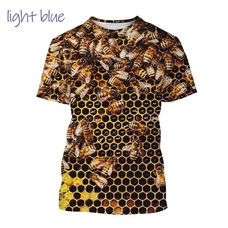 Insect Bee Graphic T Shirt for Men 3D Hive Honey Honeycomb Printing Tee Shirts Kawaii Cute Kids y2k Tops Womens Clothing T-shirt
